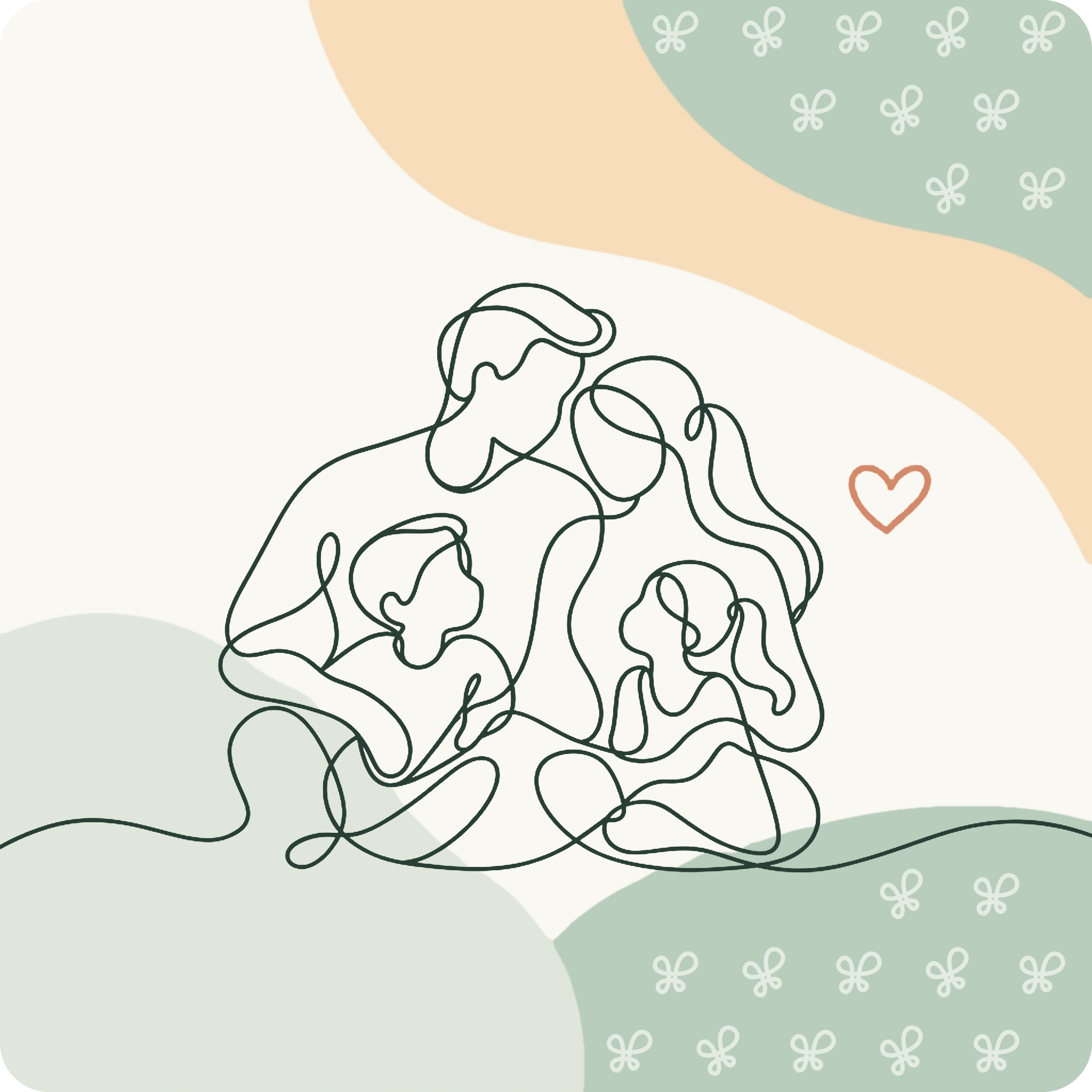 Line illustration of a family embracing